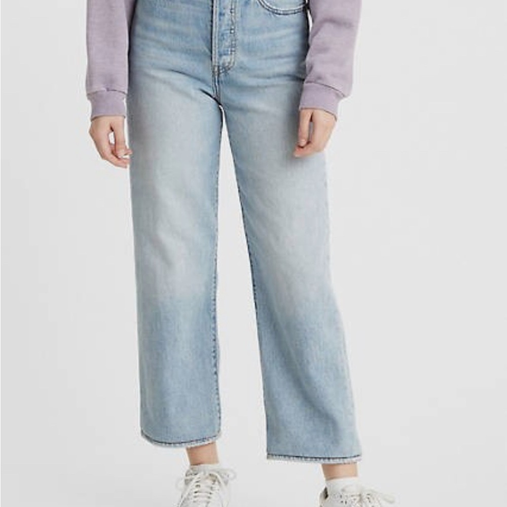 Levi's Ribcage Ankle Straight Jeans Womens Light Blue Wash